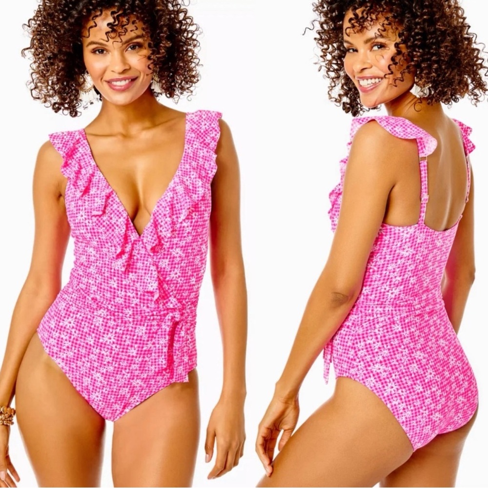Lily Pulitzer Delphie Pink Floral Ruffled One-Piece Swimsuit - Gorgeous! 💥